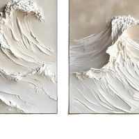 Peinture murale artisanale JIANZHI, paysage marin vague océanique blanc beige, texture épaisse, peinture au couteau, toile moderne, encre à base d'eau