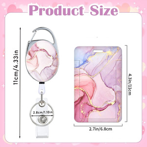 Wholesale pink marble double-sided UV printed back clip oval easy-pull buckle vertical push-fit <b>ID</b> card <b>holder</b> - Product Image 2