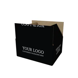 صندوق بريد مضلع من الشركة المصنعة على شكل كرتون بشعار مخصص لتوصيل الأغراض صندوق شحن أسود من الورق المقوى للتعبئة
