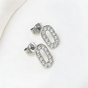 Pendientes de Aro de Acero Inoxidable con Número 0, Forma Ovalada, Diseño de Dos Colores, Modernos, Elegantes, Versátiles, Casuales, para Reuniones - Product Image 3