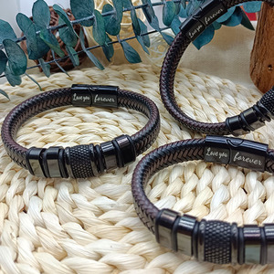 Pulseras <span class=keywords><strong>de</strong></span> Cuero Trenzado con la Frase '<span class=keywords><strong>Te</strong></span> <span class=keywords><strong>Amo</strong></span> <span class=keywords><strong>para</strong></span> <span class=keywords><strong>Siempre</strong></span>' <span class=keywords><strong>para</strong></span> Hombre, Regalo <span class=keywords><strong>de</strong></span> Navidad o San Valentín, Pulseras <span class=keywords><strong>de</strong></span> Acero Inoxidable Estilo Punk - Product Image 4