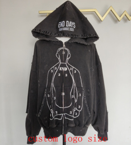 เสื้อมีฮู้ดผ้าคอตตอนพิมพ์ลายสำหรับ100% โลโก้สีดำเทอร์รี่มีซิปรูด - Product Image 2