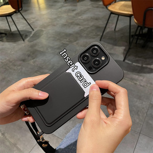 Étui de téléphone souple uni avec cordon bandoulière et porte-cartes pour <span class=keywords><strong>iPhone</strong></span> 17 Air 16 15 14 13 12 17 Pro, coques de téléphone à cordon - Product Image 4