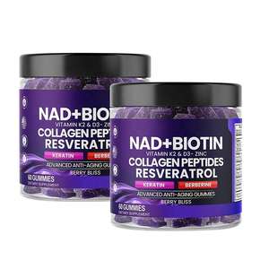 Gomitas Antienvejecimiento para Adultos con NAD+, Resveratrol, Berberina, Biotina, Colágeno, Queratina, Zinc, Vitaminas K2 y D3 para Cabello, Piel, Uñas y Articulaciones (OEM/ODM) - Product Image 1