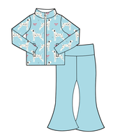 Conjunto Deportivo para Niñas Pequeñas al por Mayor: Chaqueta con Cremallera y Cuello Alto y Pantalones de Yoga Acampanados de Alta Calidad