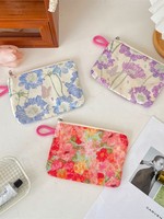 Pochette portable zippée pour monnaie, rouge à lèvres, clés, cosmétiques, avec compartiment intérieur, rangement pour pièces de monnaie et câbles de données divers