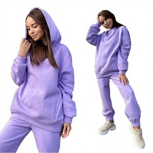 Ensemble sweat à capuche et pantalon de jogging OEM pour femme, violet, en polaire, décontracté, coupe ample, deux pièces, manches longues, couleur unie, toutes saisons - Product Image 1