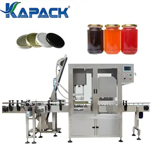 KAPACK Automatic Vacuum Glass Jam Jar Capping Machine Screw Jar Cap Vacuum Sealing Machine With Lids Feeder