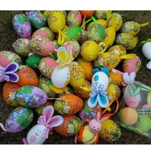 Decoración de Pascua, papel de estilo Vintage, huevo de espuma, adornos colgantes, decoración de Pascua con cuerda colgante, conejo, pollo, huevos de papel