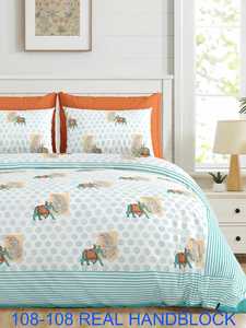 Ensemble de draps de lit king size 100% coton véritable imprimé à la main, 108x108 pouces avec 2 taies d'oreiller – Drap de lit jumbo - Product Image 3