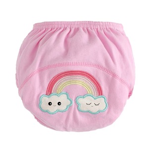 Algodão bebê três camadas de treinamento impermeável calças bordadas toalete xixi aprendizagem calça Cor sólida lavável reutilizável underwear - Product Image 1