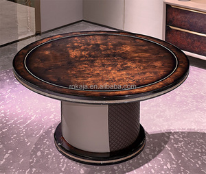Ensemble <span class=keywords><strong>de</strong></span> <span class=keywords><strong>table</strong></span> à manger ronde en <span class=keywords><strong>bois</strong></span> <span class=keywords><strong>massif</strong></span> antique <span class=keywords><strong>de</strong></span> luxe avec plateau tournant Villa Mansion Pieds en cuir 6 8 places <span class=keywords><strong>Table</strong></span> et chaises <span class=keywords><strong>de</strong></span> salle à manger - Product Image 3
