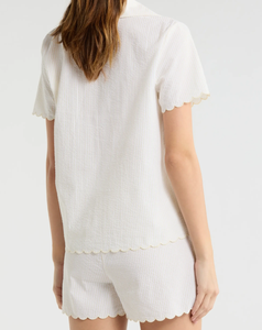 Ensemble pyjama décontracté rayé pour femme, bord festonné, manches courtes, short, ensemble confortable pour la maison, pyjama deux pièces, vêtements de nuit doux - Product Image 3