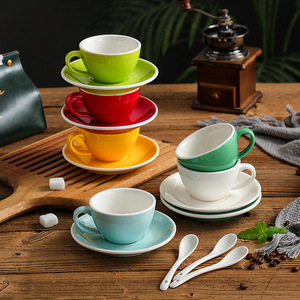 Ensemble de soucoupe pour tasse à café expresso en <span class=keywords><strong>porcelaine</strong></span> <span class=keywords><strong>italienne</strong></span> et céramique tasse à latte à paroi épaisse émaillée de différentes tailles tasses à thé soucoupes - Product Image 6