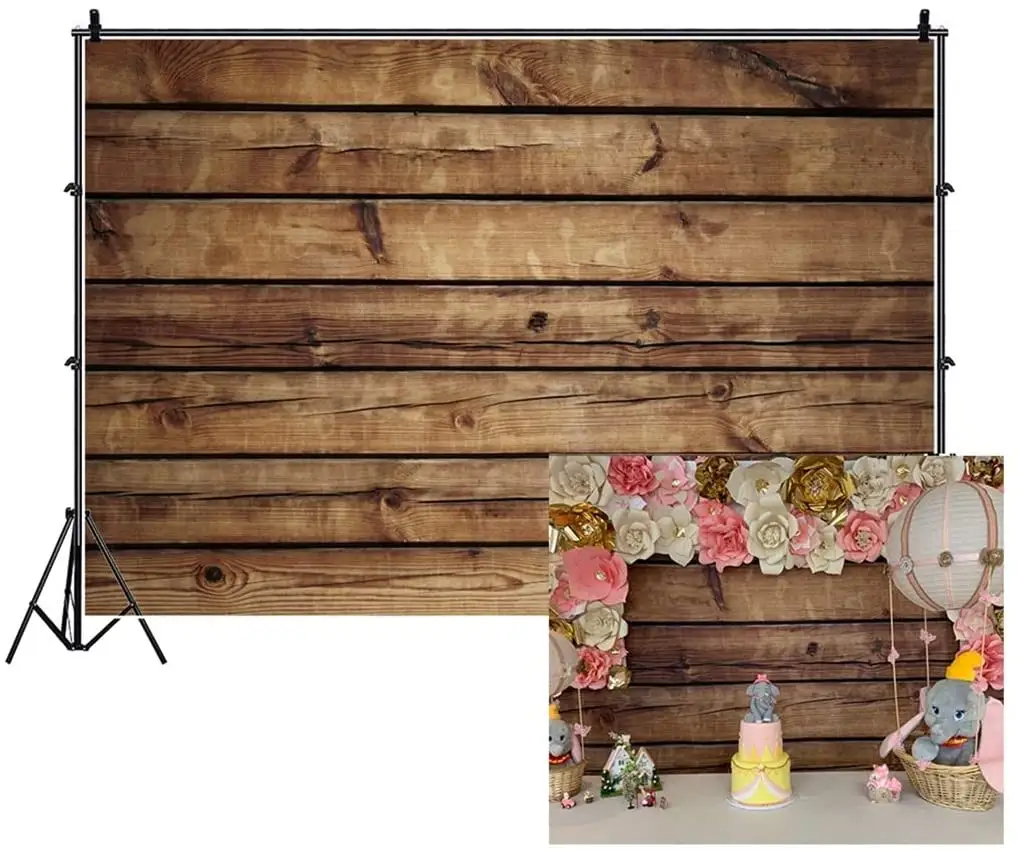 Bảng Lý Lịch liền mạch Backdrop Nâu gỗ ảnh nền nhiếp ảnh gỗ đeo gỗ cổ điển OPP Túi sinh nhật Đảng