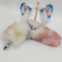 70cm coloré chat bête oreille queue ensemble coloré bonbons renard queue Anus Plug détachable SM femelle accessoire flirtant
