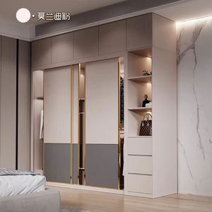 Armoire de <span class=keywords><strong>luxe</strong></span> moderne, placard bicolore beige et gris, mobilier de chambre minimaliste, meuble de rangement contemporain - Product Image 2