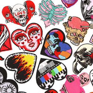 Parches Bordados en Forma de Corazón, Diseño de Calavera y Llama, Apliques de Tela Termoadhesivos para Decoración - Product Image 2