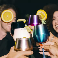 Nouveauté Verre à vin personnalisé de 414ml en acier inoxydable Gobelet à pied haut transparent résistant aux chutes pour bar de fête et de mariage