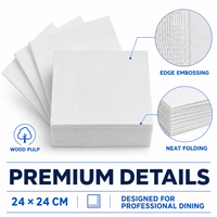 Serviettes en papier jetables 2 plis en pâte de bois vierge 24x24 (4 plis) en boîte, emballage en sac pour cocktails, mariages et événements festifs