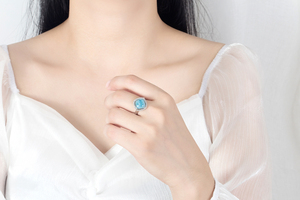 Unique Style Wholesale Jewelry 925 Sterling Silver Jewelry Natural Blue <b>Cushion</b> Shape Genuine Larimar Halo AAA+CZ <b>Ring</b> for Women - Product Image 2