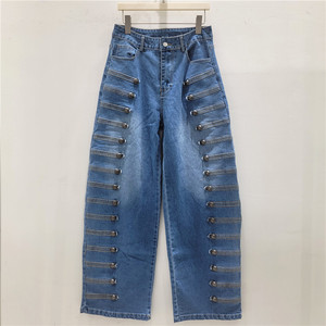 Jeans Vintage a Gamba Larga per Ragazze, Stile Streetwear Trendy, Vita Media, Decorazione con Fibbia Metallica, Silhouette Slim Fit, Lunghezza al Pavimento - Product Image 4