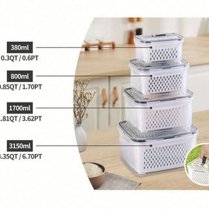 Contenedores Apilables para Refrigerador, Rectangulares, de Polipropileno Moldeado por Inyección, Organizador de Almacenamiento para Cocina, Juego de Recipientes para Frutas y Verduras con Tapas - Product Image 6