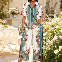 Ensemble de pyjama deux pièces élégant et confortable en satin 100 % coton à motif floral, séchage rapide, respirant, pour femme, vente en gros