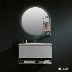 BINTM China Supplier Custom Modern Design Bathroom Vanities Set Sink Cabinet With LED light Mirror Cabinet