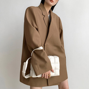 Veste surdimensionnée à revers en pointe personnalisée Jancoco pour femme, manteau mi-long camel marron pour l'automne et l'hiver, idéal pour le bureau - Product Image 1