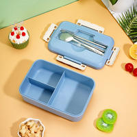 Boîte à bento japonaise en plastique en vrac avec couverts, cuillère, baguettes pour enfants et adultes, sans BPA, étanche, boîte à lunch à 3 compartiments