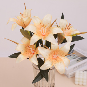 Bouquet de fleurs artificielles haut de gamme en soie, style européen rétro, orchidée tigre à cinq têtes et lys, pour décoration intérieure et photographie - Product Image 2