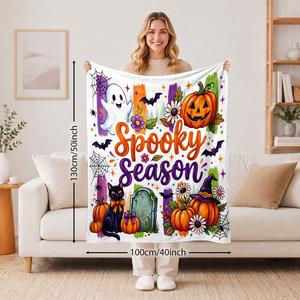 Halloween Pumpkin Skeleton Flannel Blanket Throw Blanket Nap Blanket Halloween Decor Fall Decor Super Soft <b>Machine</b> Washable - Product Image 5