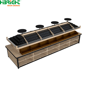Estantería de góndola para supermercado con diseño de madera, expositor minorista de varios niveles para tienda de comestibles con riel colgante - Product Image 6