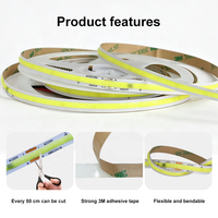 SXZM Bande lumineuse LED COB 220V, 288 LED, sans points, flexible, découpable toutes les 50 cm, IP20, pour intérieur, plafond, armoire, vitrine