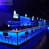 Comptoir de bar de restaurant personnalisé en forme de L, luxe, brillant, surface solide, marbre, LED, pour boissons et jus