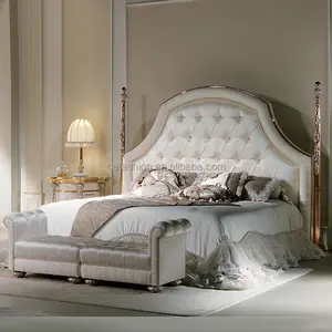 Cama de dormitorio de muebles de hotel tamaño king de madera barata simple blanca de lujo de