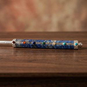 Handmade Lapis Lazuli Gemstone Chakra Healing <b>Wand</b> Inlaid Stones Love Theme Feng Shui Art Collectible Rectangle Shape Gujarat - Product Image 4