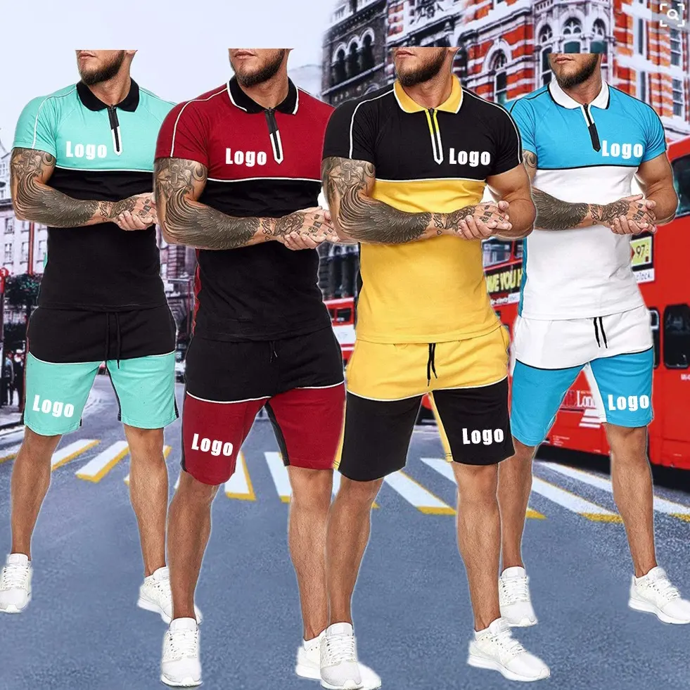 Blank track sweat suits men custom logo tracksuit sweatsuit plain for men summer outfit 2 two piece short set men training wear