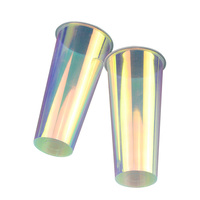 Gobelets jetables en plastique Pp mat, massif 10 pièces, Logo personnalisé 90 calibre, couvercles de 500ml /700 Ml, couleur arc-en-ciel