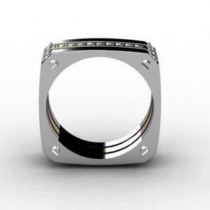 Anello da Uomo Stile Punk Hip Hop, Bicolore con Accenti Scintillanti, Gioiello Regolabile in Lega, Design Creativo e Distintivo - Product Image 4