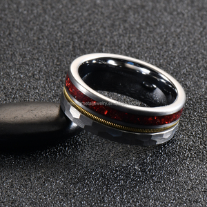 Tungsten Nhẫn cưới ban nhạc tùy chỉnh Nhẫn kim cương màu đỏ đồ trang sức Inlay <span class=keywords><strong>Guitar</strong></span> chuỗi bạc rèn đồ trang sức thời trang nhẫn cho nam giới - Product Image 6