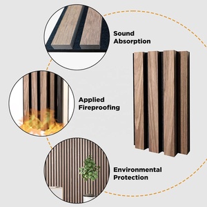 Panneau acoustique Akupanel Bande de bois Panneau insonorisant Panneaux muraux acoustiques en bois à lattes acoustiques en chêne naturel sur support en feutre gris clair - Product Image 4