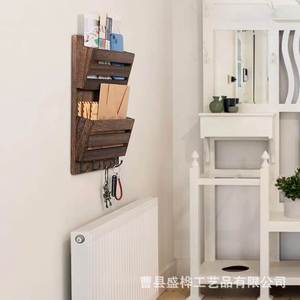 Wooden Entryway Key And Umbrella <b>Shelf</b> Double Layer Mail Storage Wall Mounted Organizer Living Room Decorative <b>Rack</b> - Product Image 3