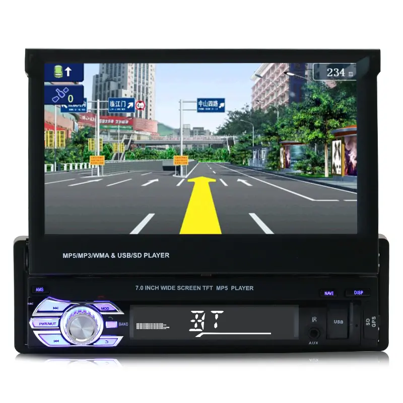 retractable 1 din car radio with gps and screen 7inch mirror link mp5 player BT car stereo