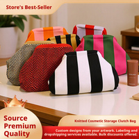Tas Rajut Bergaris Kapasitas Besar, Kantong Kosmetik Gaya Awan, Organizer Makeup untuk Perjalanan Wanita