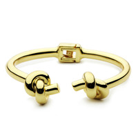 Bracelet manchette tendance à double nœud, ajustable avec fermoir à ressort, en acier inoxydable plaqué or, style jonc simple