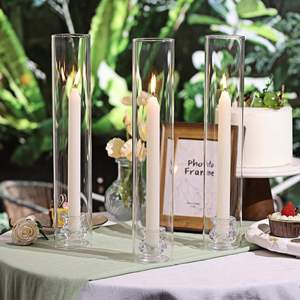 Wedding Glass Hurricane Tapered Candle <strong>Holder</strong> <strong>Candlestick</strong> Christmas Candle Stick <strong>Holder</strong> with Glass Sleeve Cylinder Candleholder - Product Image 1