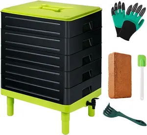 Worm Factory Basic Black 5 Tray Worm Composter bin for Recycling Food Waste at Home Farm 100L With Garden tool sets