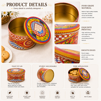 Boîte à biscuits ronde avec intérieur doré, motif italien vintage à carreaux, boîte en métal vide pour biscuits, bonbons, cadeaux, emballage